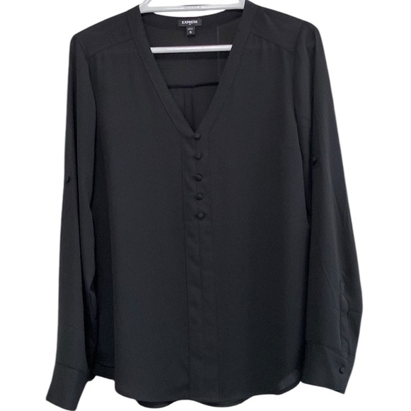 Express Black Portofino V-Neck Button Front Detail Blouse Top Shirt Fall Boho - Picture 8 of 16